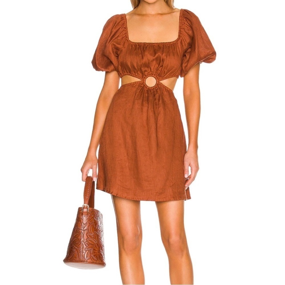 Faithfull the Brand Almero Mini Dress Plain Spice size USA 2 AUS 6 color rustic